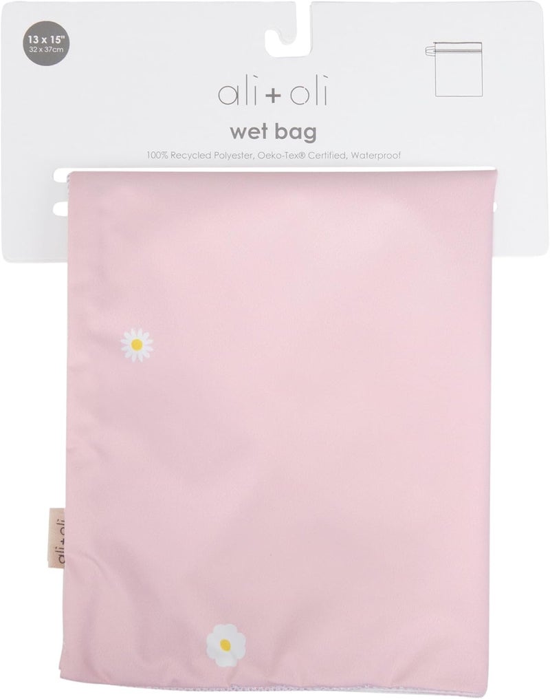 Ali+Oli Water Resistant Dual-Compartment Wet-Dry Bag for Travel, Hook to Stroller, Daycare, Diapers, Diaper Bag, Clutch Bag,15x12 inches (Blush Daisy) - Image 5